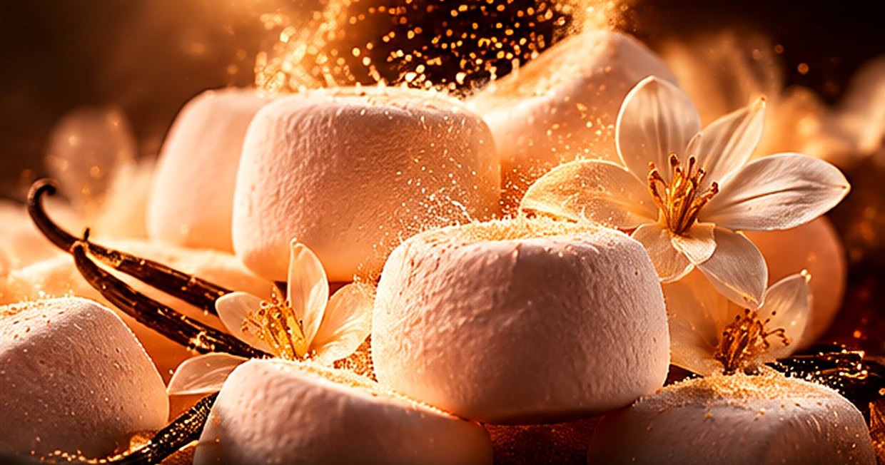 Soft marshmallows with a white blossom